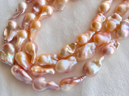 16 Inch Natural Cultured Freshwater Lustrous Pinkish Purple Baroque Pearls