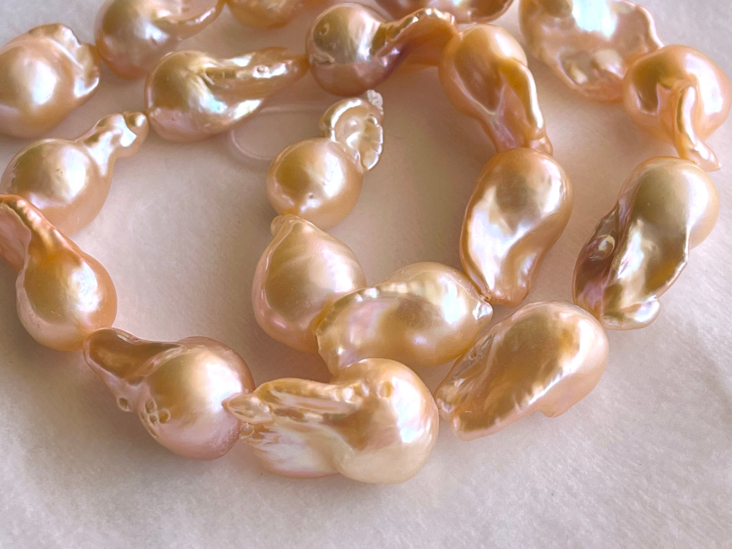 16 Inch Natural Cultured Freshwater Lustrous Peachy Pink Baroque Pearls
