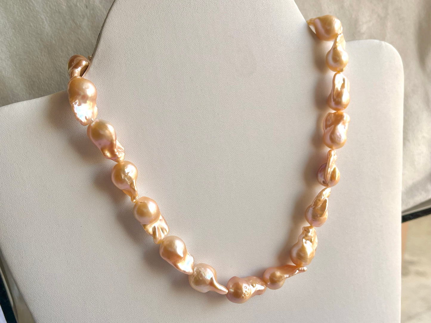 16 Inch Natural Cultured Freshwater Lustrous Peachy Pink Baroque Pearls