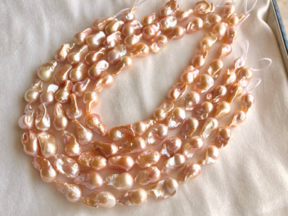16 Inch Natural Cultured Freshwater Lustrous Peachy Pink Baroque Pearls