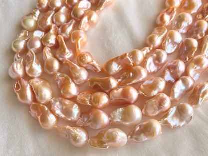 16 Inch Natural Cultured Freshwater Lustrous Peachy Pink Baroque Pearls