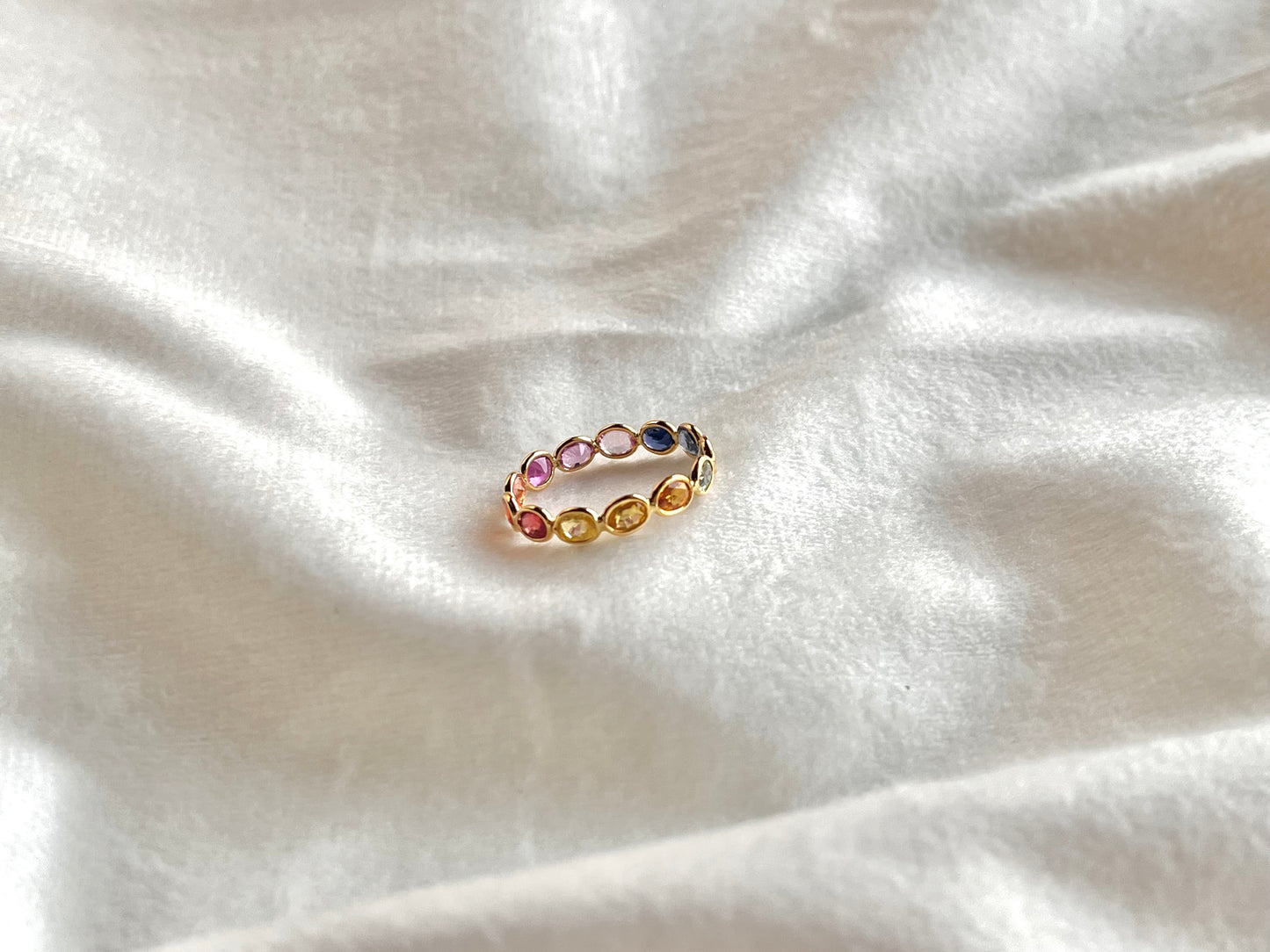 Rainbow Sapphire Gemstone Oval shape Colourful Eternity Ring