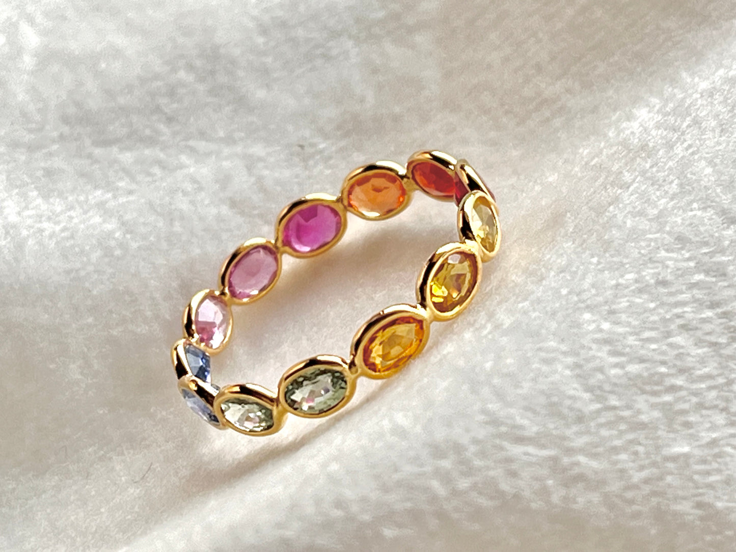 Rainbow Sapphire Gemstone Oval shape Colourful Eternity Ring