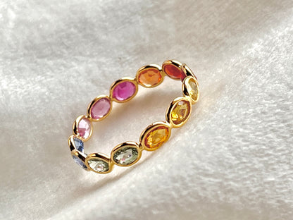 Rainbow Sapphire Gemstone Oval shape Colourful Eternity Ring