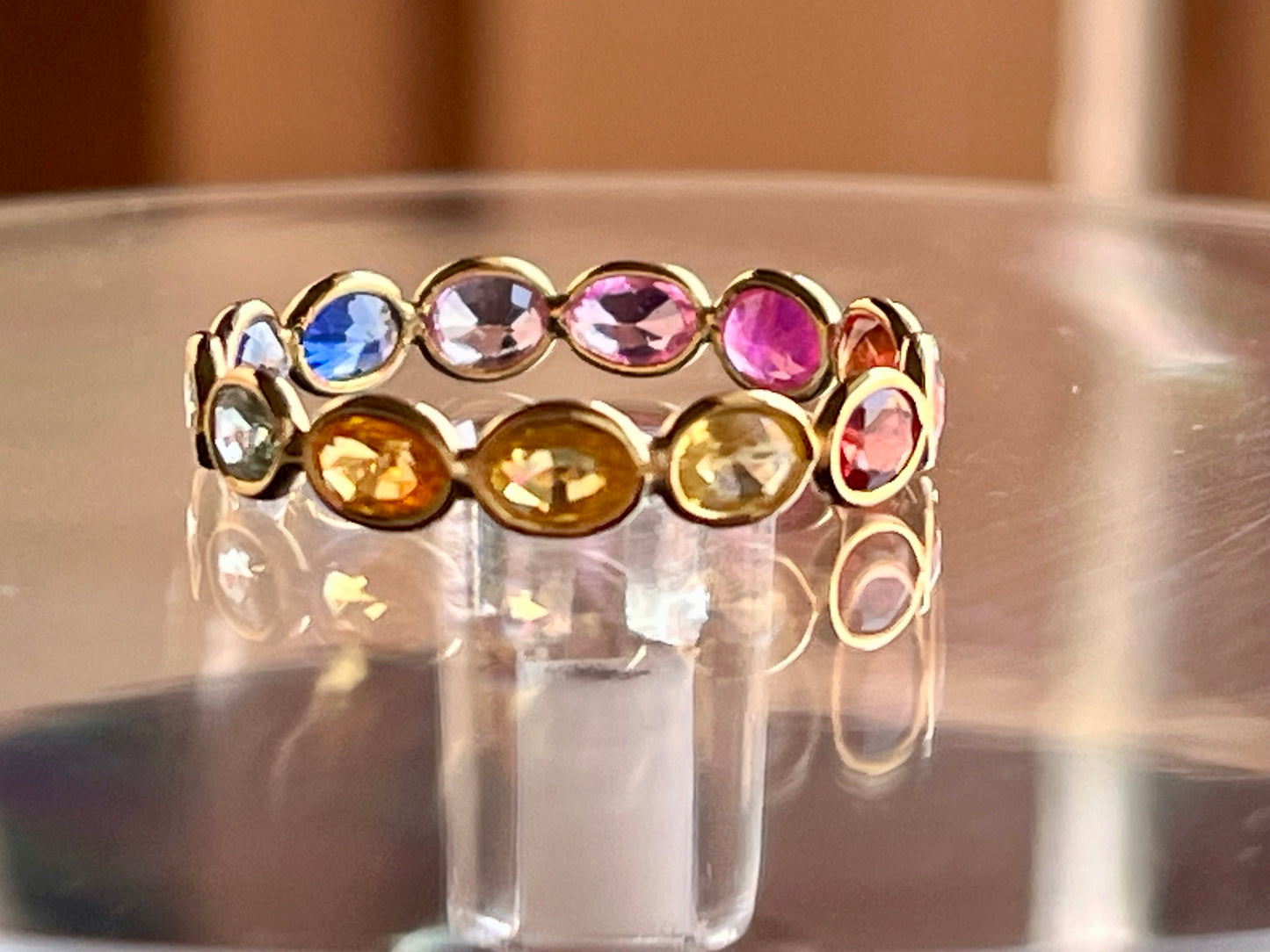 Rainbow Sapphire Gemstone Oval shape Colourful Eternity Ring