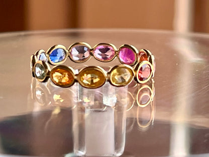 Rainbow Sapphire Gemstone Oval shape Colourful Eternity Ring