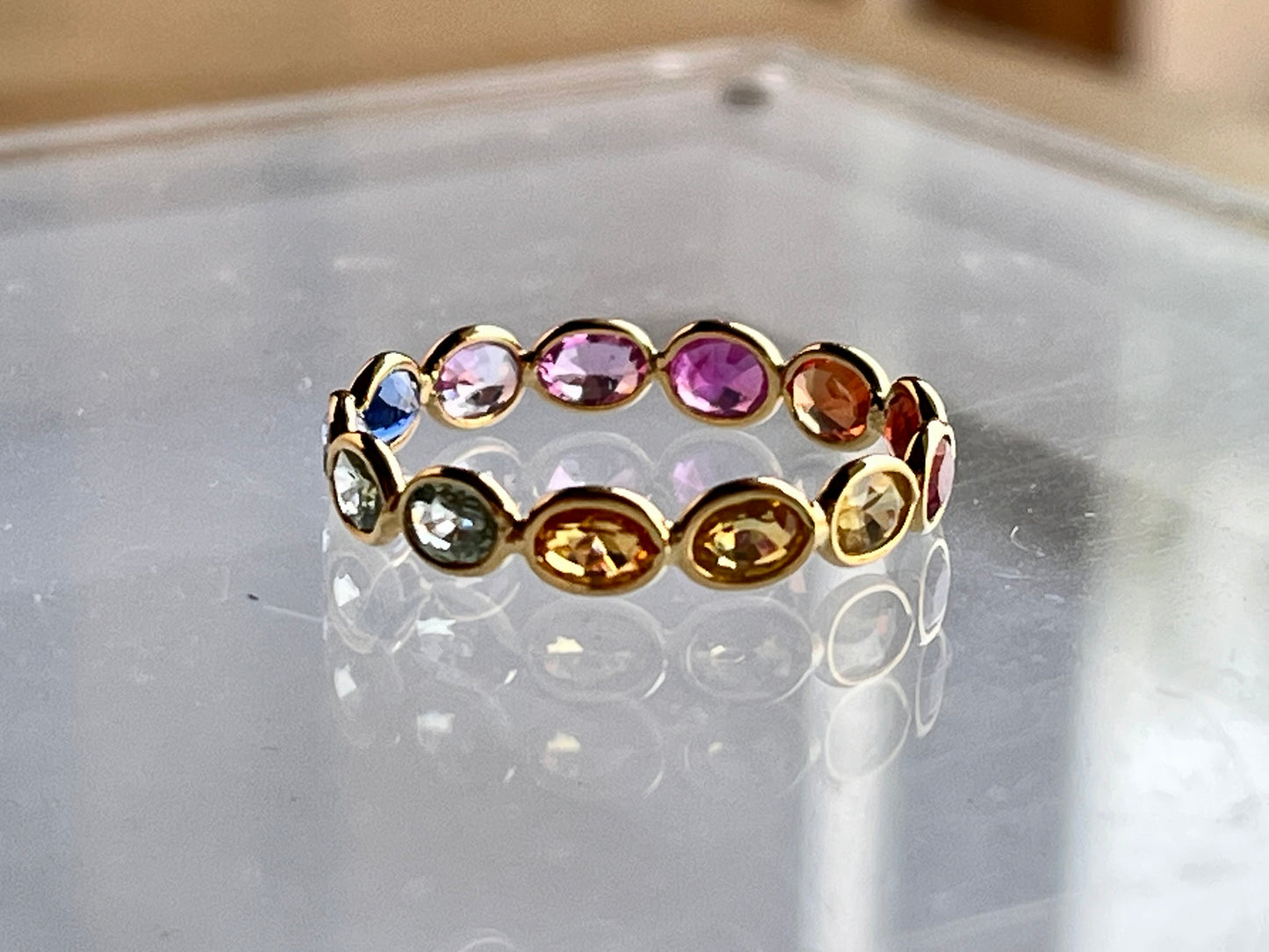 Rainbow Sapphire Gemstone Oval shape Colourful Eternity Ring