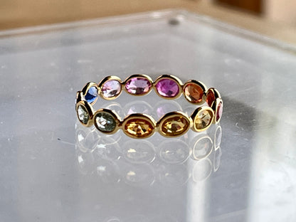 Rainbow Sapphire Gemstone Oval shape Colourful Eternity Ring