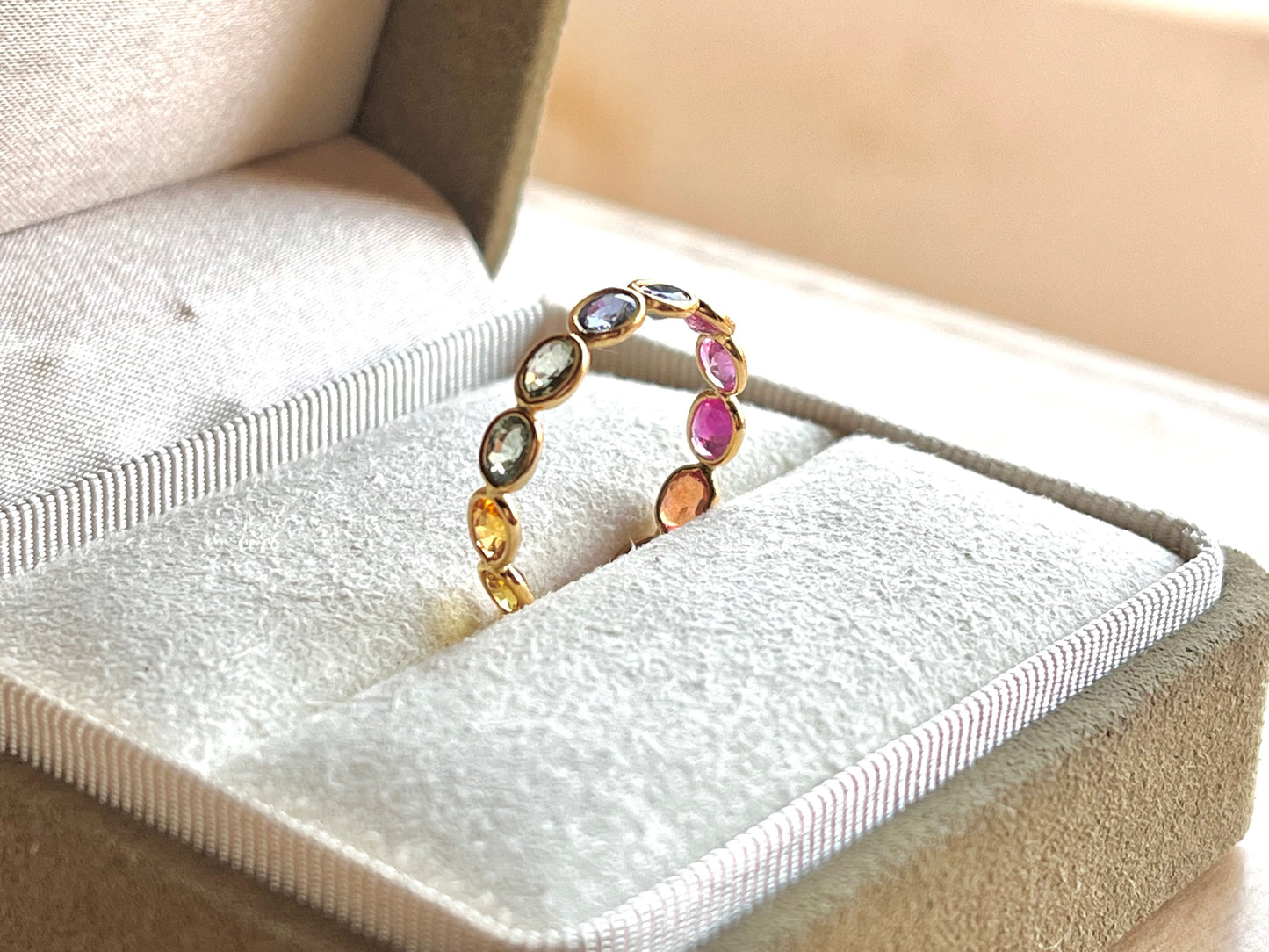 Rainbow Sapphire Gemstone Oval shape Colourful Eternity Ring