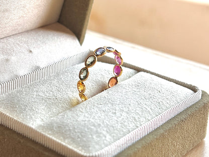Rainbow Sapphire Gemstone Oval shape Colourful Eternity Ring