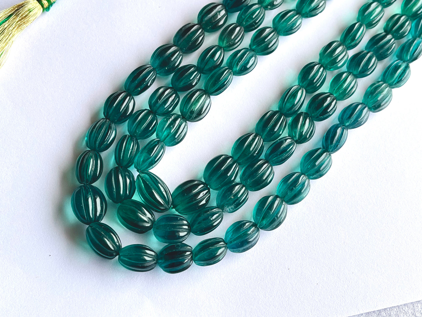 Natural Greenish Blue Fluorite Carved Beads