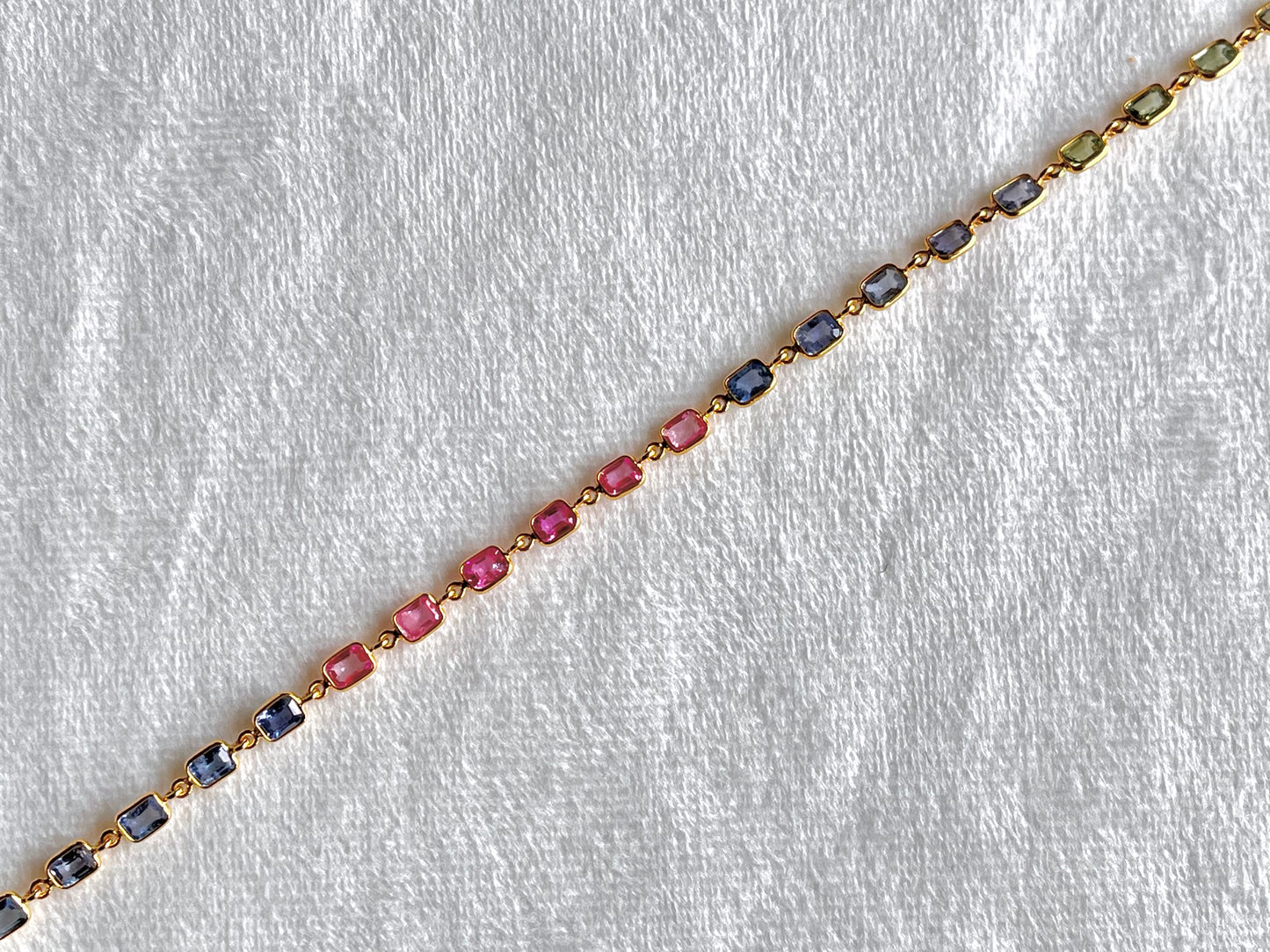 18K Yellow Gold Necklace Rainbow Sapphire Gemstone Octagon Bezel Set