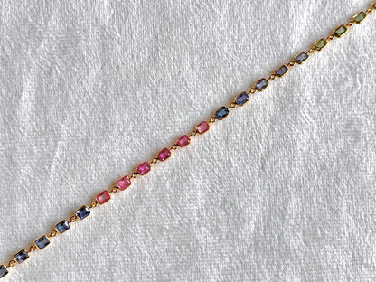 18K Yellow Gold Necklace Rainbow Sapphire Gemstone Octagon Bezel Set