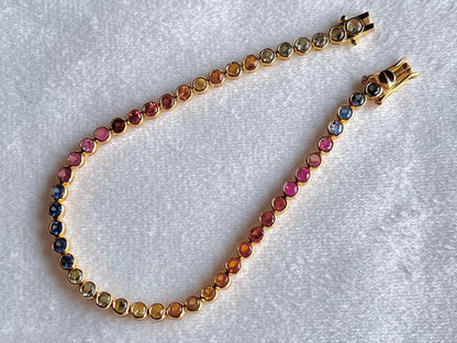 Rainbow Sapphire Tennis 18K Bracelet