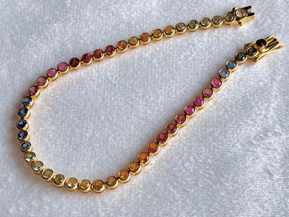 Rainbow Sapphire Tennis 18K Bracelet