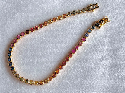 Rainbow Sapphire Tennis 18K Bracelet