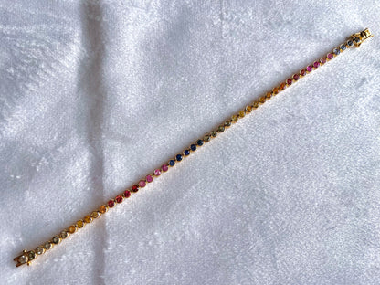 Rainbow Sapphire Tennis 18K Bracelet