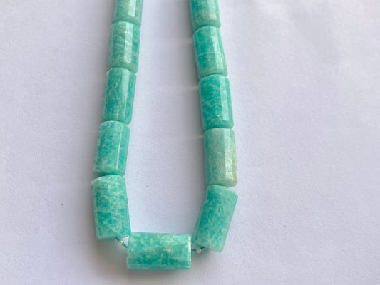 Peruvian Blue Amazonite Big faceted Cylindrical Beads