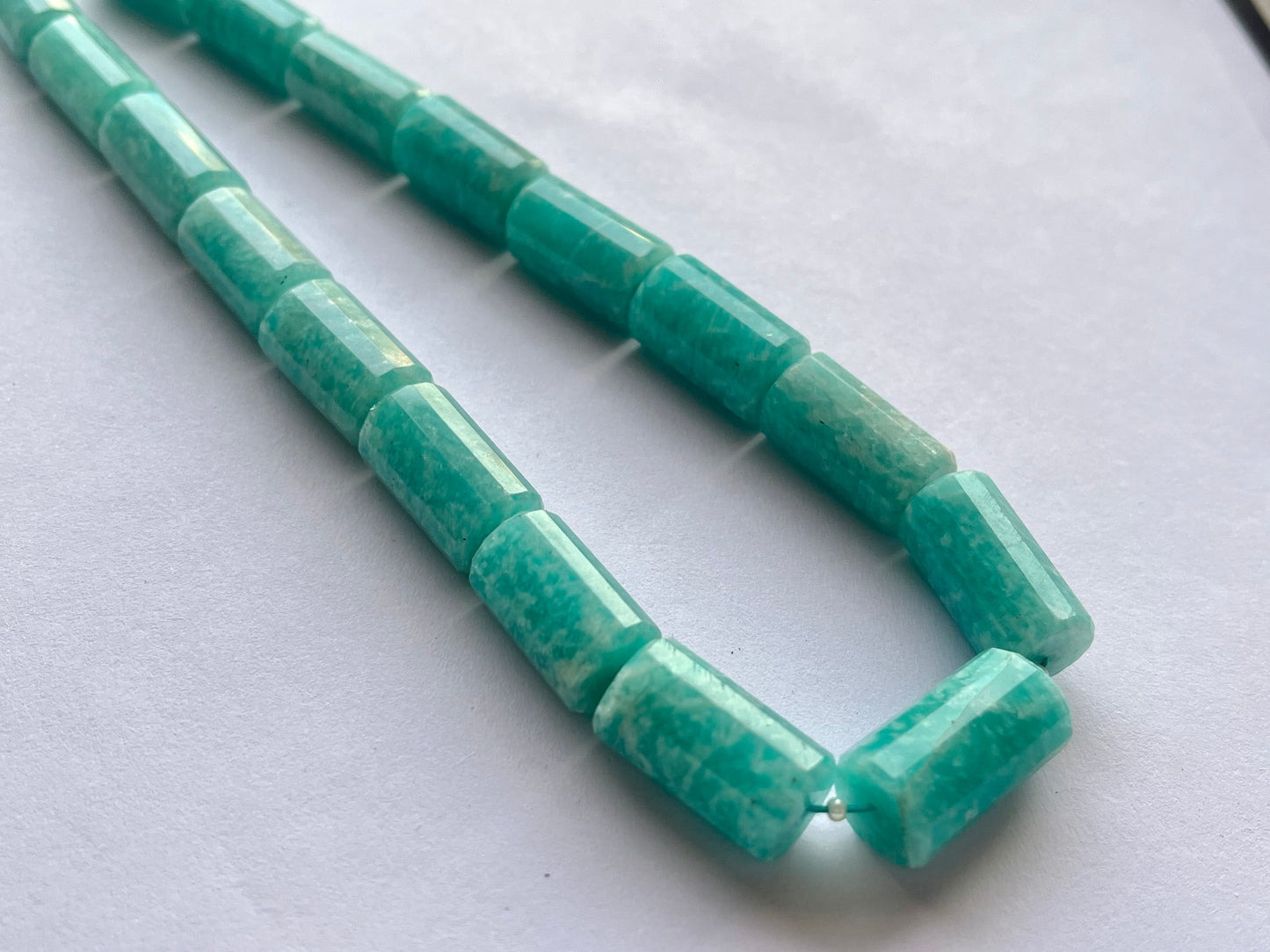 Peruvian Blue Amazonite Big faceted Cylindrical Beads