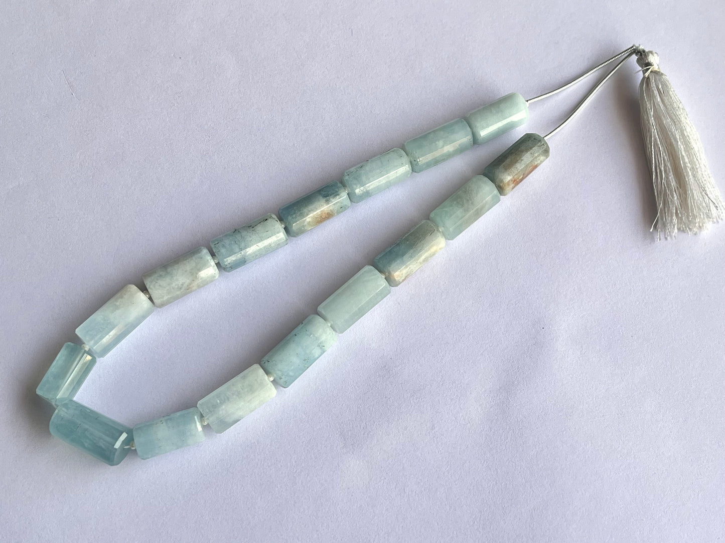 Milky Aquamarine Big faceted Cylindrical Beads
