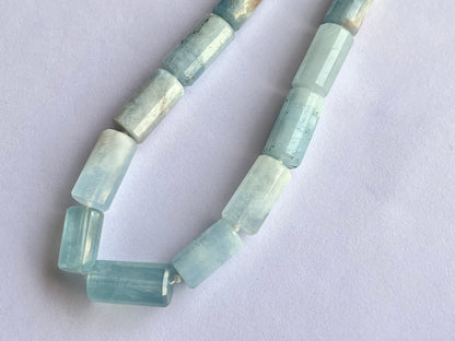 Milky Aquamarine Big faceted Cylindrical Beads