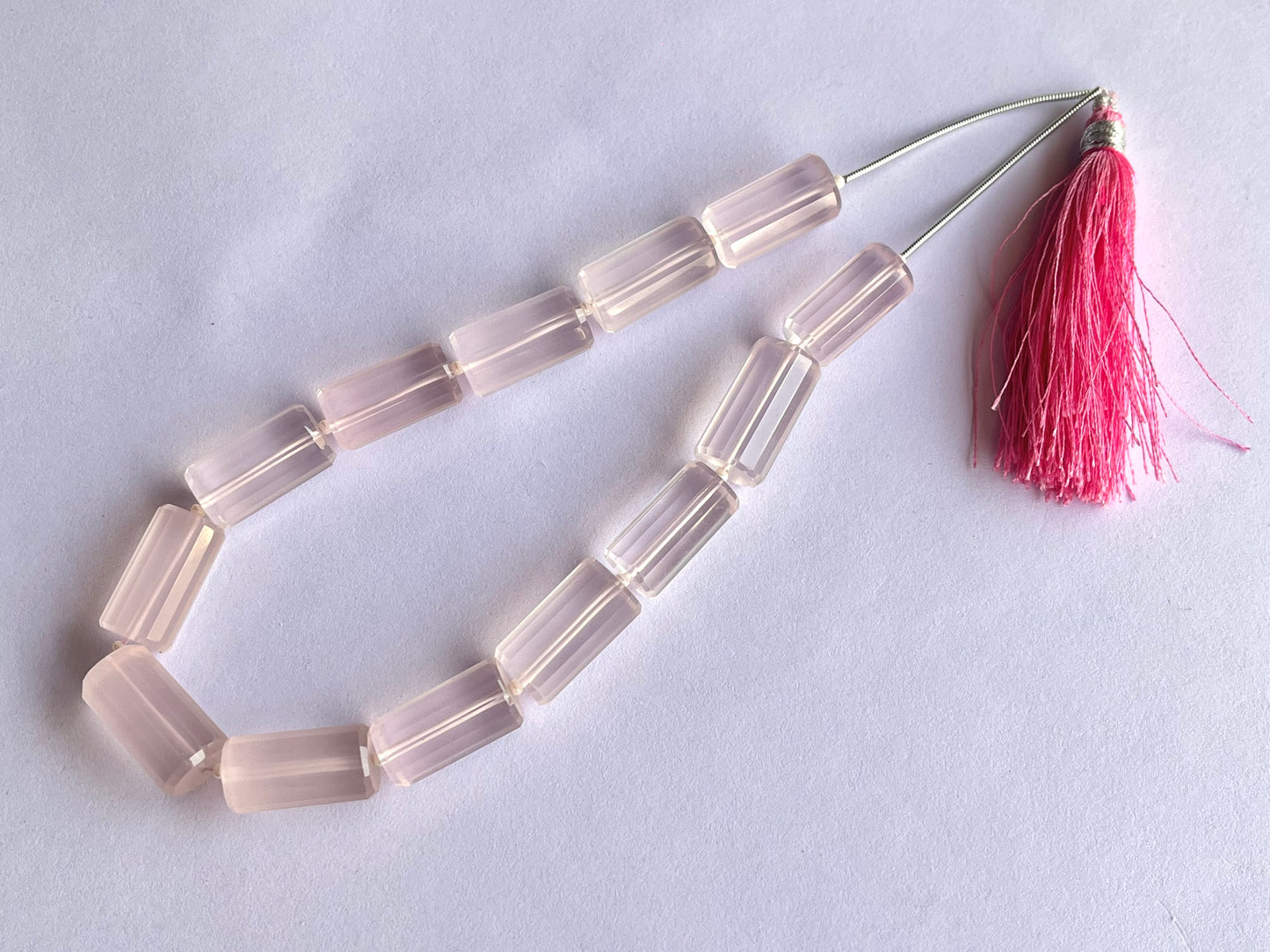 Rose Quartz Big faceted Cylindrical Beads