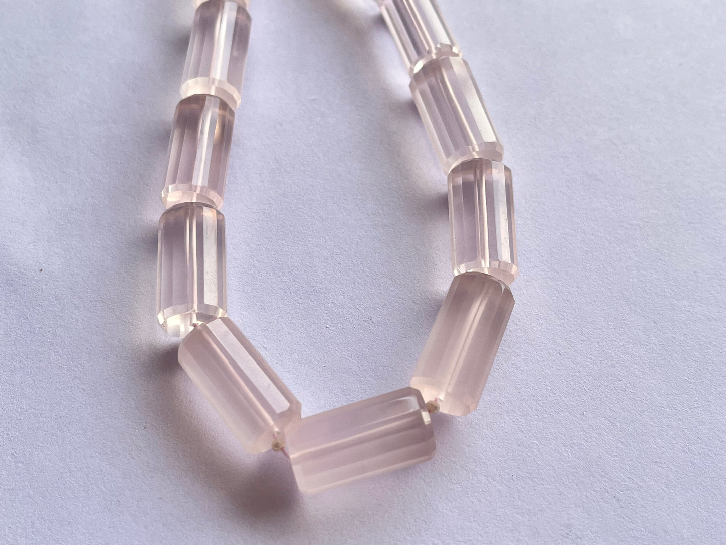 Rose Quartz Big faceted Cylindrical Beads