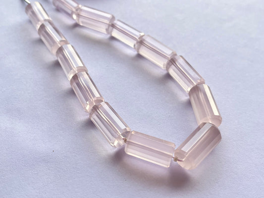 Rose Quartz Big faceted Cylindrical Beads