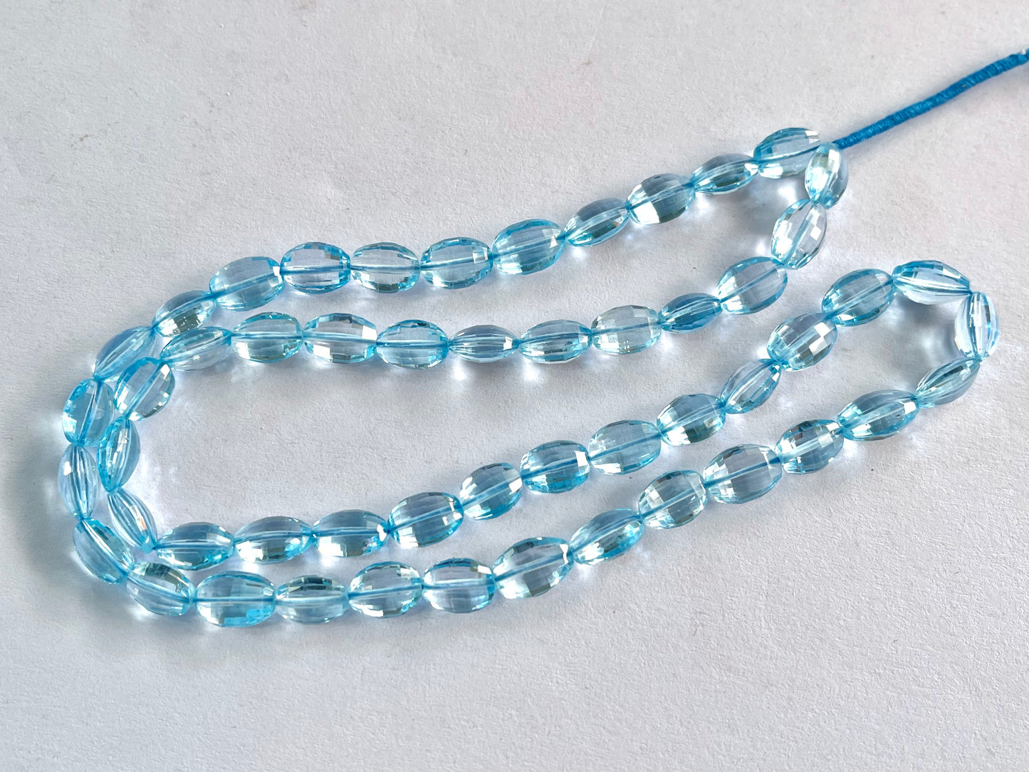 Natural Blue Topaz Step cut Oval Shape Beads