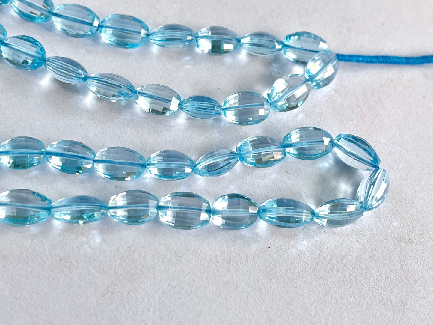 Natural Blue Topaz Step cut Oval Shape Beads