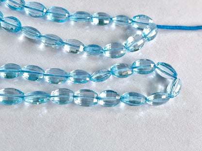 Natural Blue Topaz Step cut Oval Shape Beads