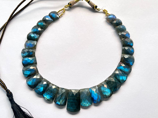 Natural Blue Fire Labradorite Gemstone Faceted Bib Necklace – Handmade Cleopatra Style Choker Jewelry