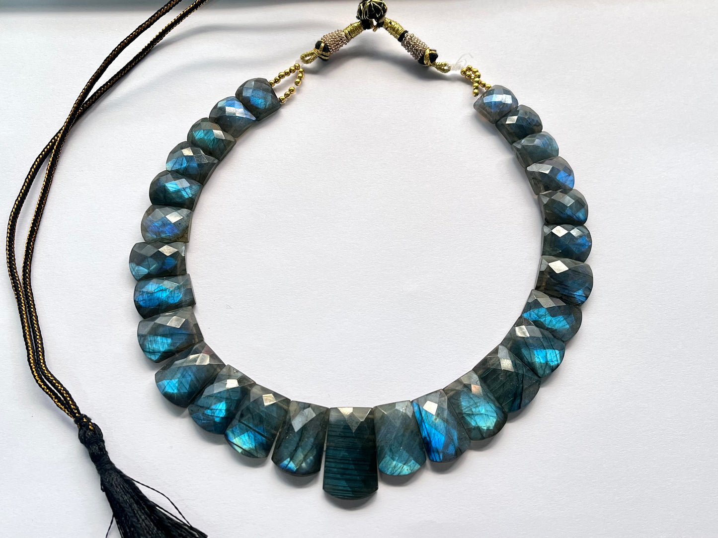 Natural Blue Fire Labradorite Gemstone Faceted Bib Necklace – Handmade Cleopatra Style Choker Jewelry