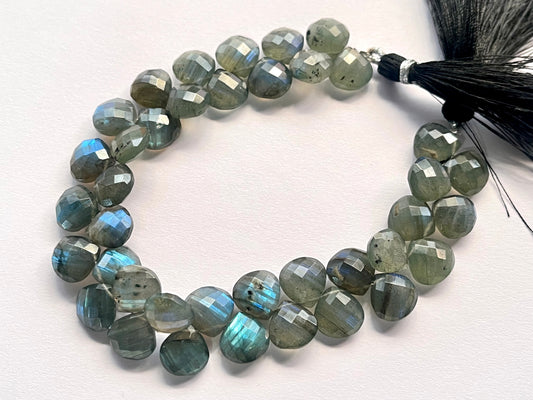 Natural Blue Fire Labradorite Faceted Heart Shape Briolette Beads