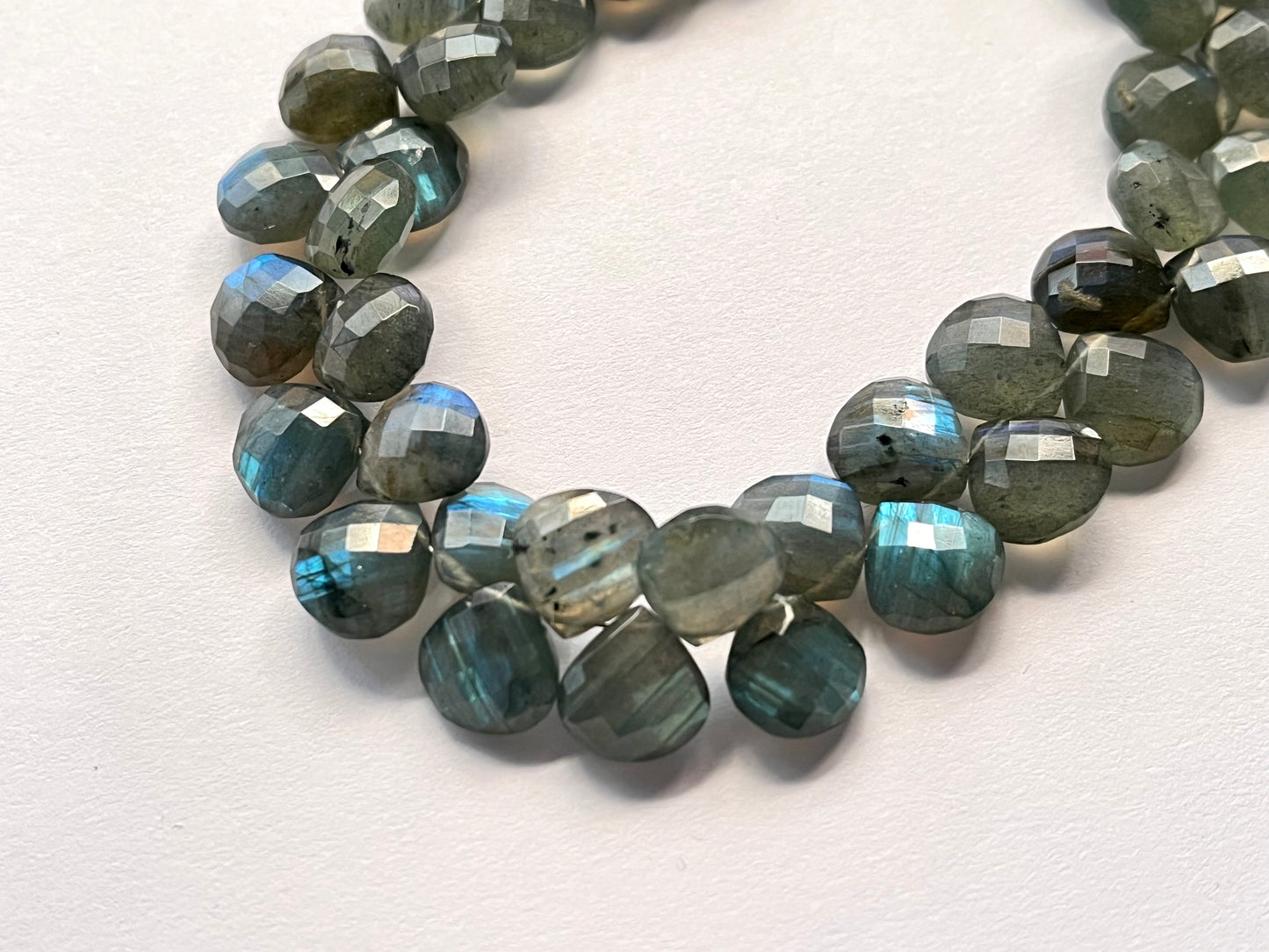 Natural Blue Fire Labradorite Faceted Heart Shape Briolette Beads
