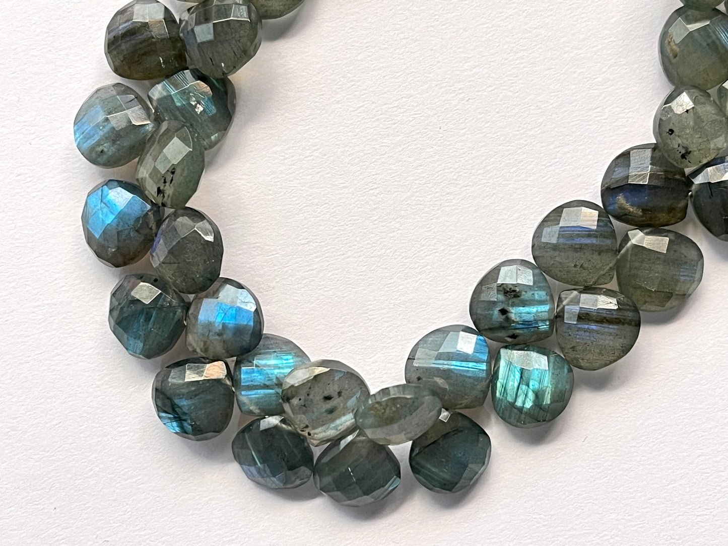 Natural Blue Fire Labradorite Faceted Heart Shape Briolette Beads