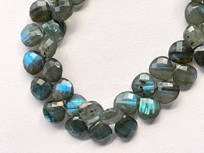 Natural Blue Fire Labradorite Faceted Heart Shape Briolette Beads