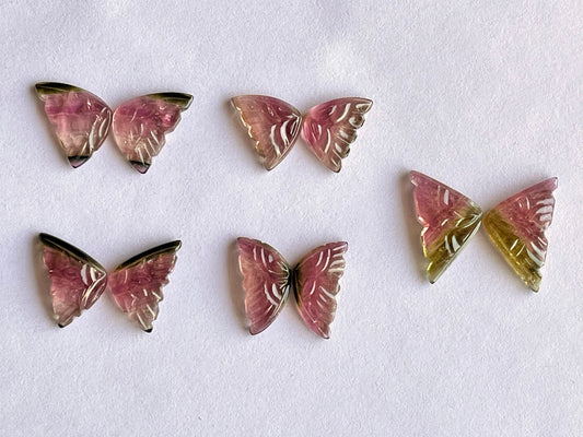 Natural Tourmaline Gemstone Hand carved Butterfly Pair for Jewelry Making