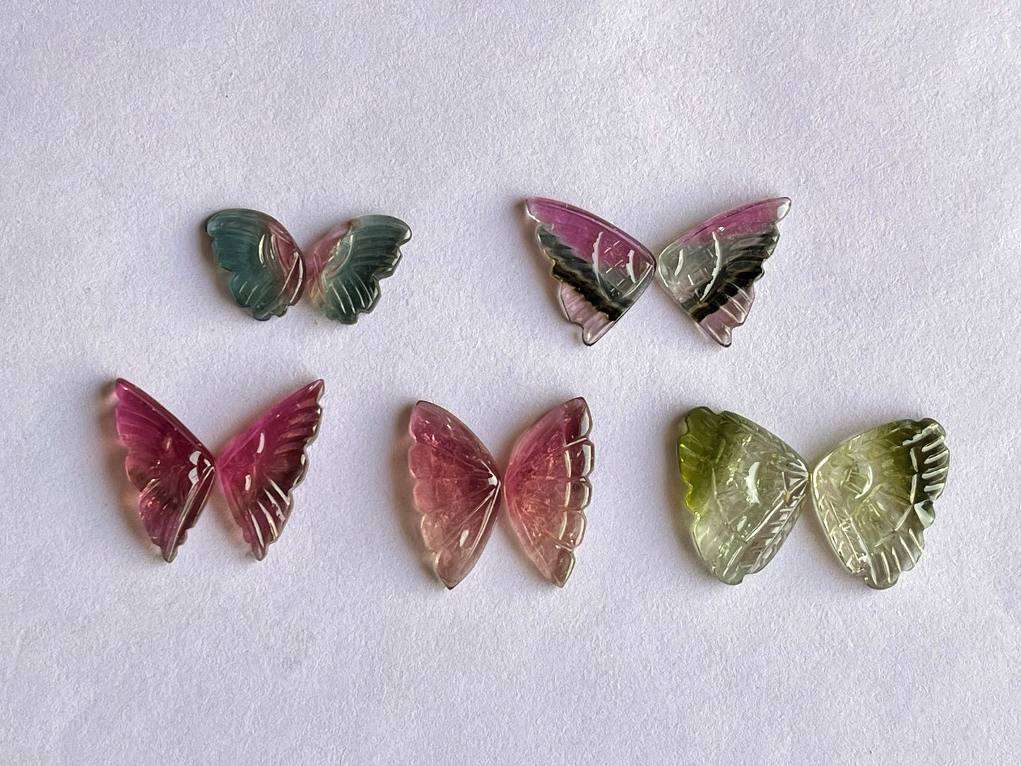 Natural Tourmaline Gemstone Hand carved Butterfly Pair for Jewelry Making