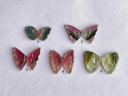 Natural Tourmaline Gemstone Hand carved Butterfly Pair for Jewelry Making
