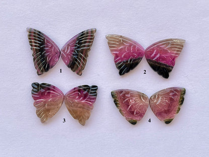 Natural Tourmaline Gemstone Hand carved Butterfly Pair for Jewelry Making