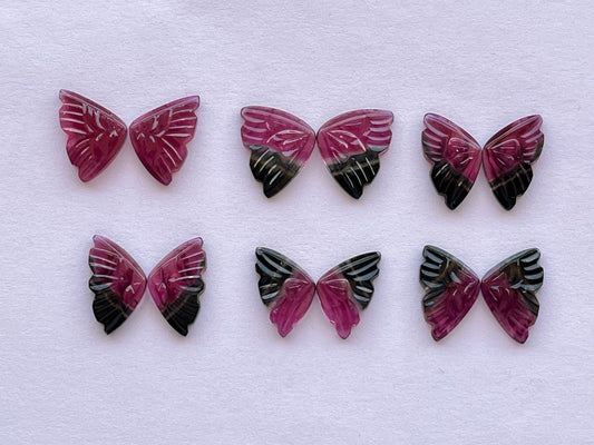 Natural Tourmaline Gemstone Hand carved Butterfly Pair for Jewelry Making
