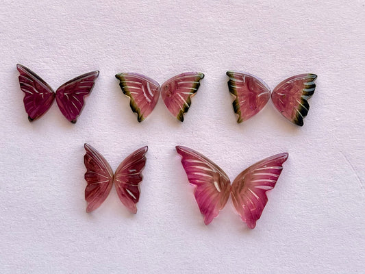 Natural Tourmaline Gemstone Hand carved Butterfly Pair for Jewelry Making