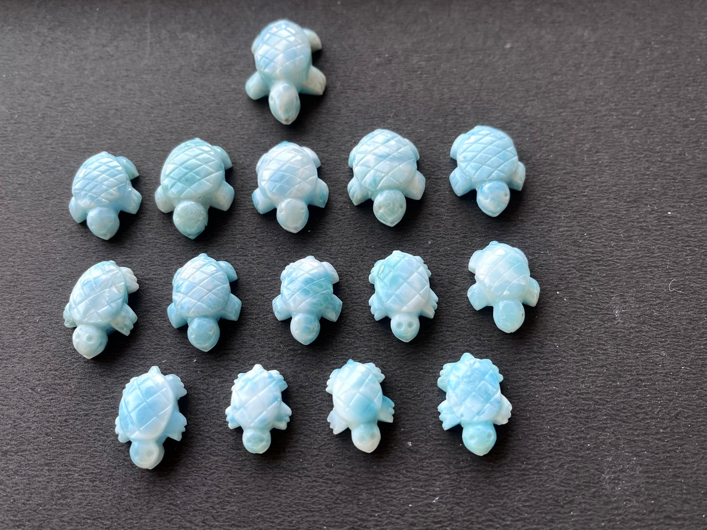 Natural Larimar Hand Carved Gemstone Turtle Figurine (with Hole)