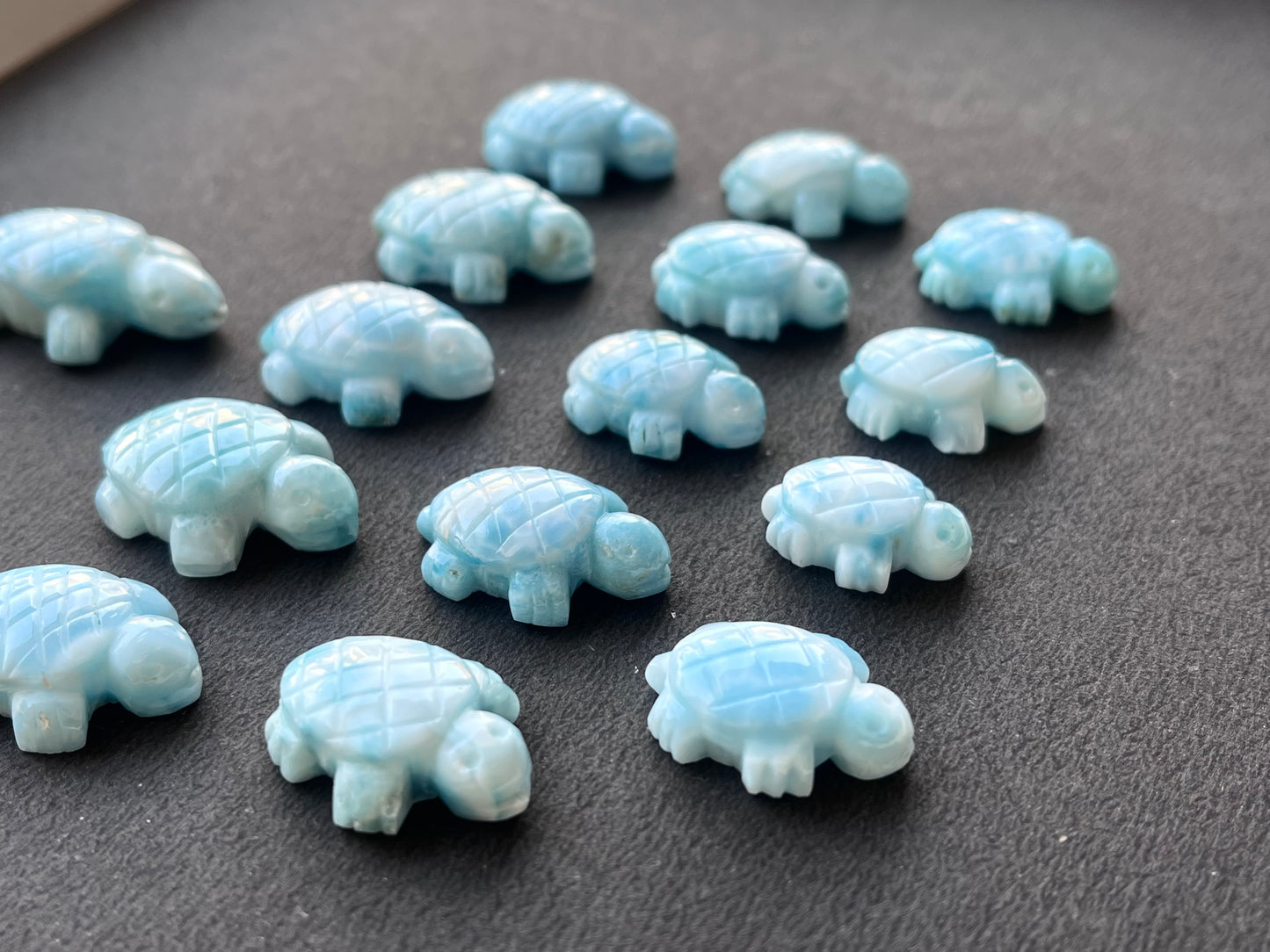 Natural Larimar Hand Carved Gemstone Turtle Figurine (with Hole)