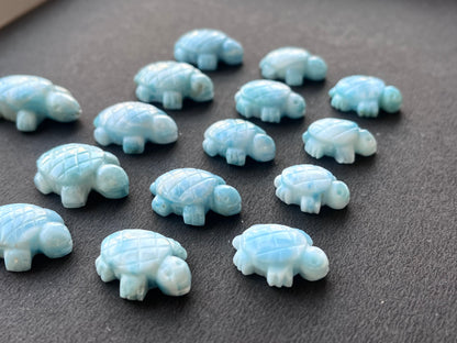 Natural Larimar Hand Carved Gemstone Turtle Figurine (with Hole)