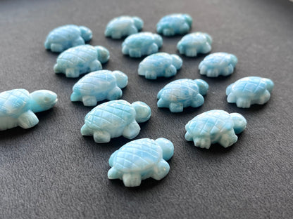 Natural Larimar Hand Carved Gemstone Turtle Figurine (with Hole)