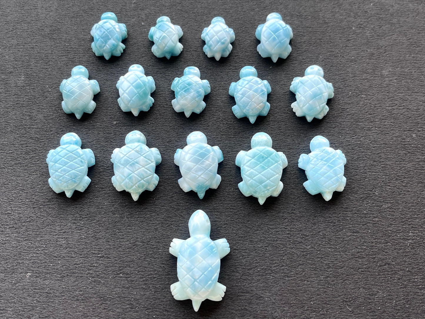 Natural Larimar Hand Carved Gemstone Turtle Figurine (with Hole)