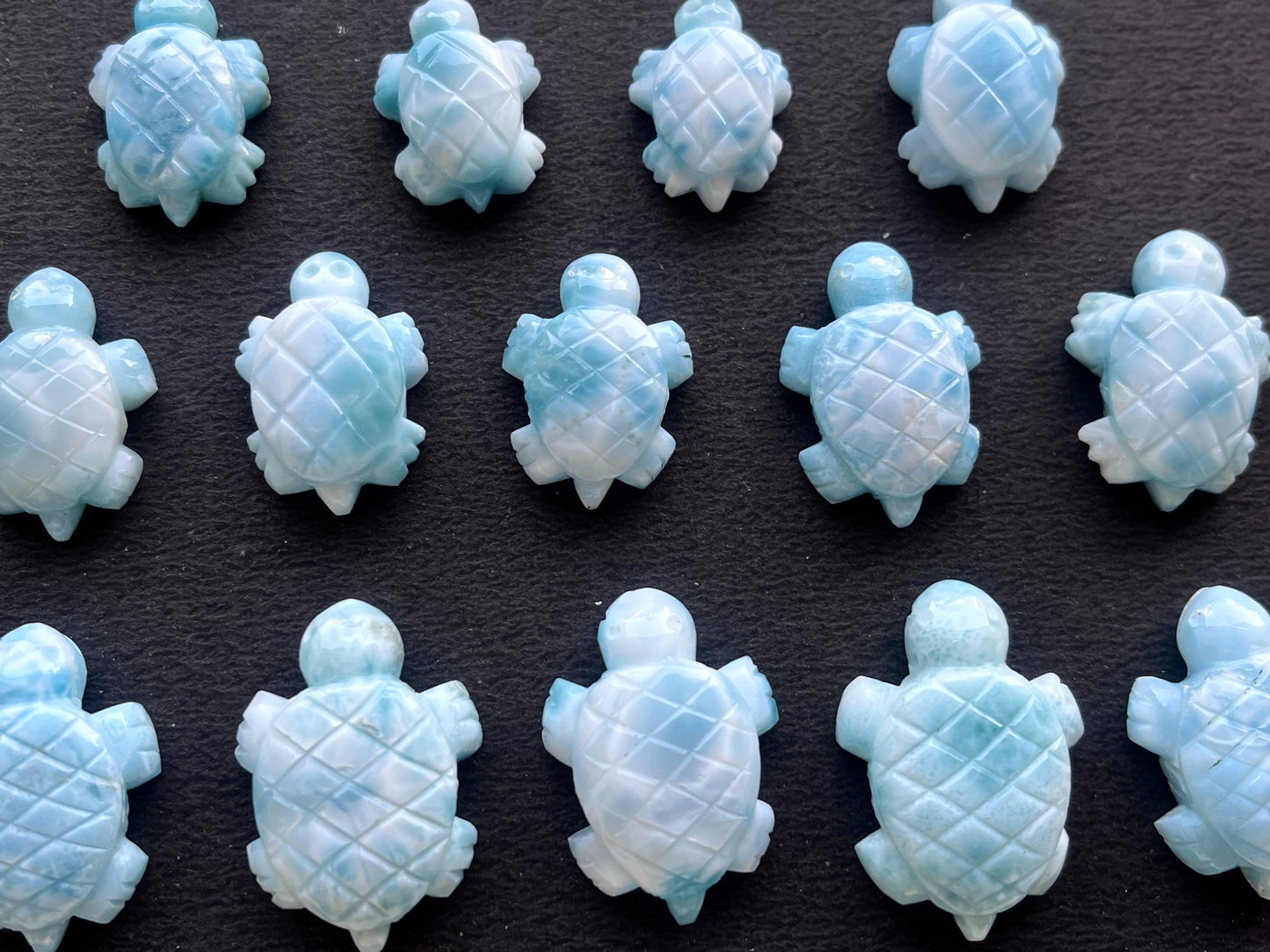 Natural Larimar Hand Carved Gemstone Turtle Figurine (with Hole)