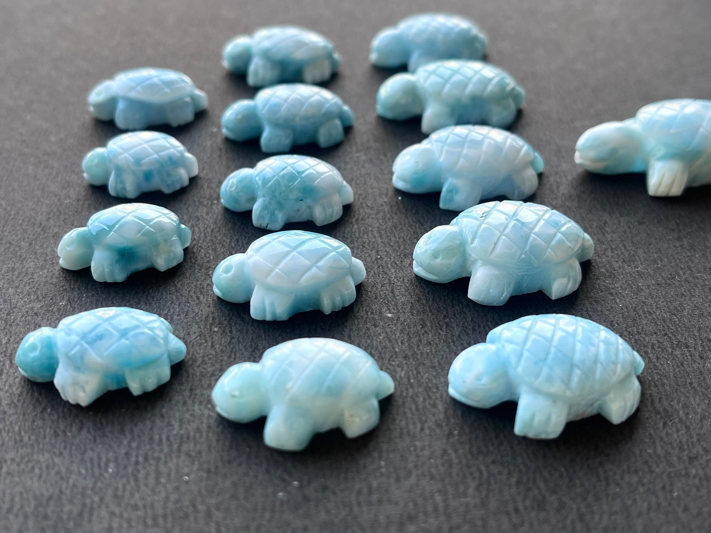 Natural Larimar Hand Carved Gemstone Turtle Figurine (with Hole)